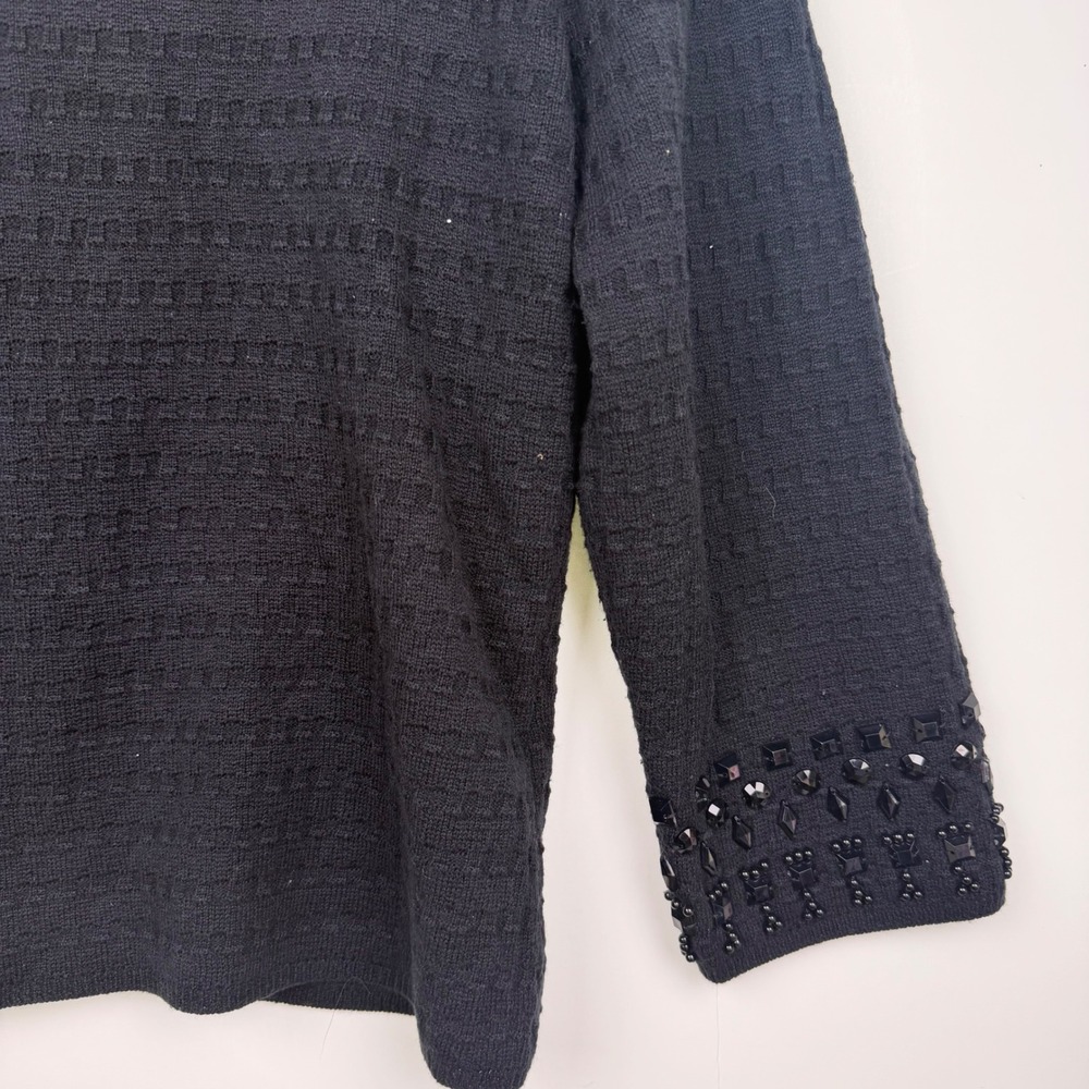 Ruby Rd Black Beaded Rhinestone Textured Knit Cardigan Sweater Large - Picture 9 of 9